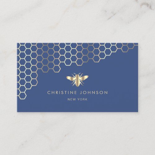 faux gold foil bee on blue business card