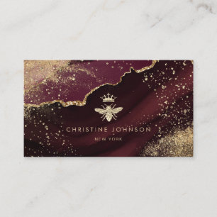 faux gold foil bee on burgundy business card