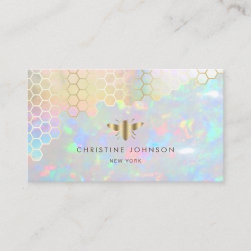 faux gold foil bee on opal gemstone business card