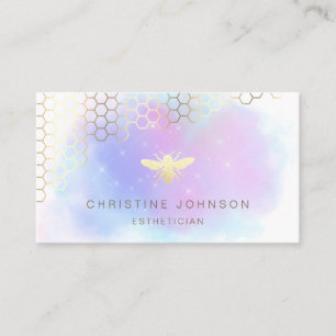 faux gold foil bee on pastel cloud business card