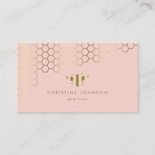 faux gold foil bee on pink blush business card