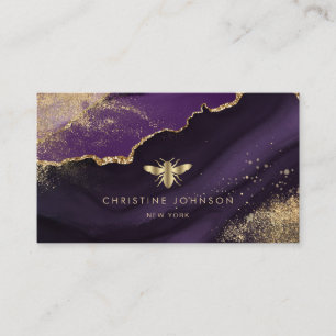 faux gold foil bee on purple agate business card