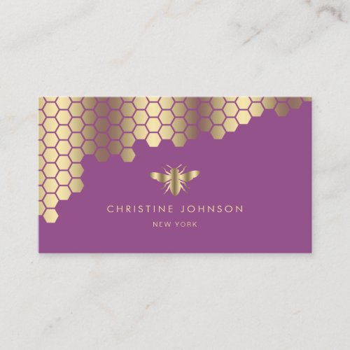 faux gold foil bee on purple business card