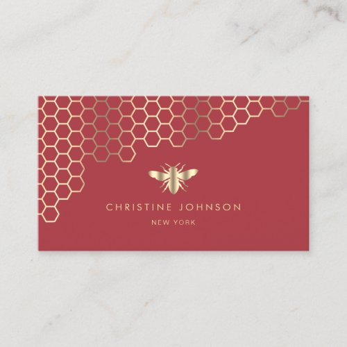 faux gold foil bee on red business card