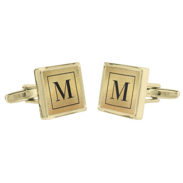 Faux Gold Foil Black Border Monogrammed Cufflinks (Angled)