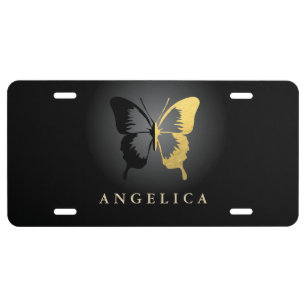 Faux Gold Foil & Black Butterfly License Plate