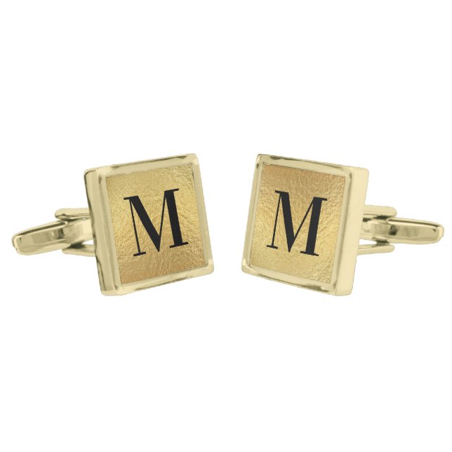 Faux Gold Foil Black Classic Monogram Cufflinks (Angled)