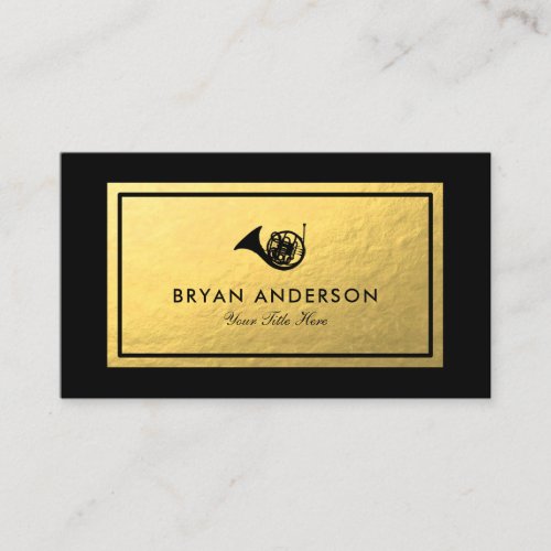 Faux Gold Foil _ Black French Horn Business Card