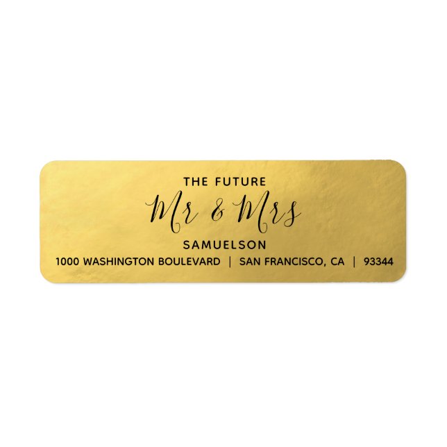 Faux Gold Foil Black Future Mr & Mrs Wedding Label (Front)