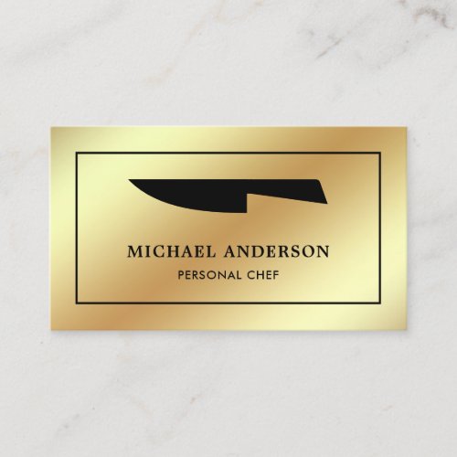 Faux Gold Foil Black Kitchen Knife Personal Chef Business Card