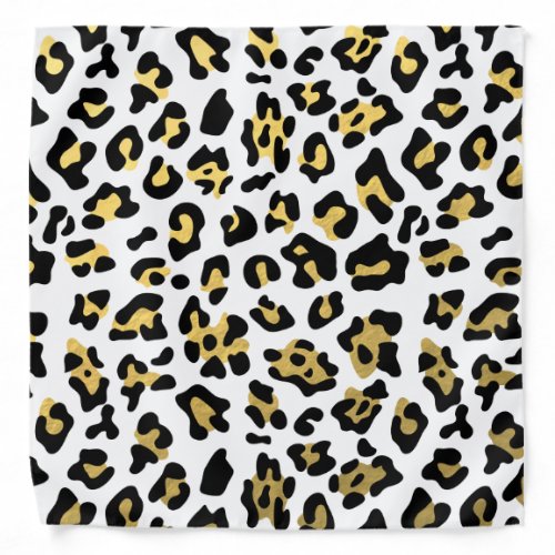 Faux Gold Foil Black Leopard Print Pattern Bandana