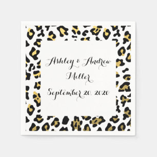 Faux Gold Foil Black Leopard Print Pattern Napkins