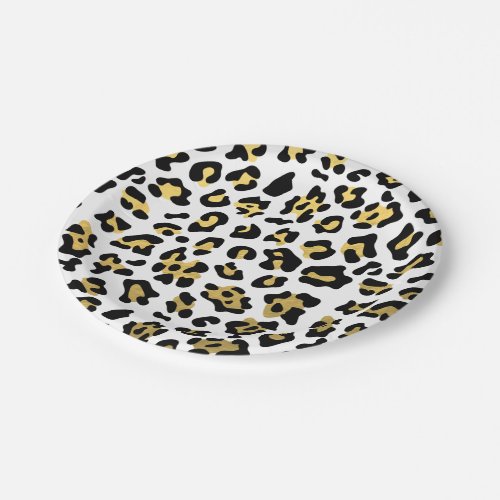 Faux Gold Foil Black Leopard Print Pattern Paper Plates