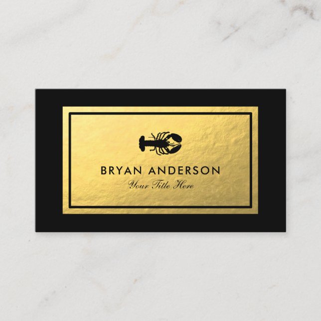 Faux Gold Foil - Black Lobster Logo Business Card (Front)