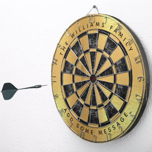 Faux Gold Foil Black Marble Custom Name & Message Dart Board