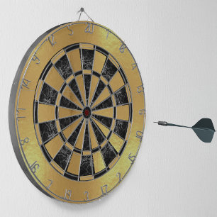 Faux Gold Foil Black Marble Faux Metallic Dart Board