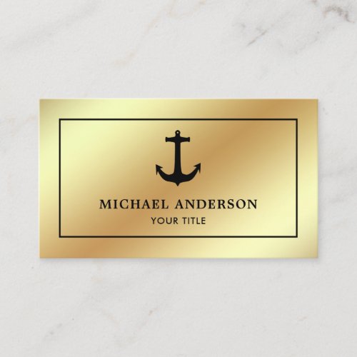 Faux Gold Foil Black Nautical Anchor Business Card