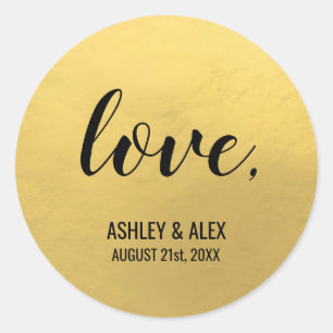 Faux GOLD FOIL Black Script Calligraphy LOVE Classic Round Sticker