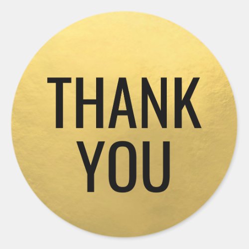 Faux GOLD FOIL Black Script Calligraphy Thank You Classic Round Sticker