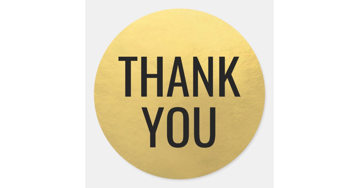 Faux GOLD FOIL Black Script Calligraphy Thank You Classic Round Sticker ...