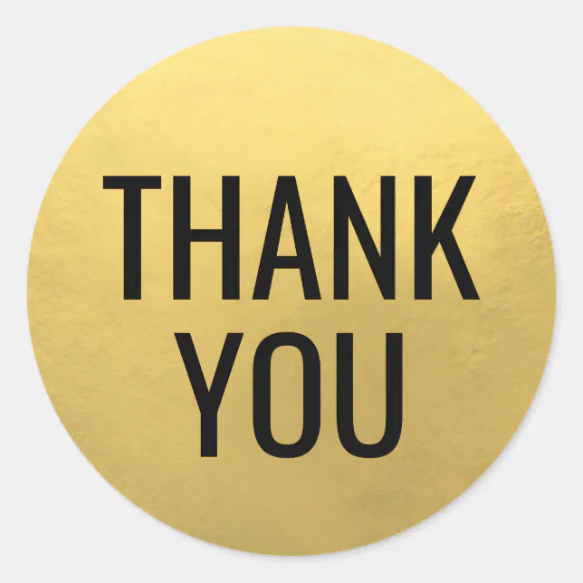 Faux GOLD FOIL Black Script Calligraphy Thank You Classic Round Sticker ...