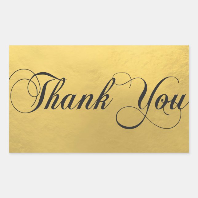 Faux GOLD FOIL Black Script Calligraphy Thank You Rectangular Sticker (Front)