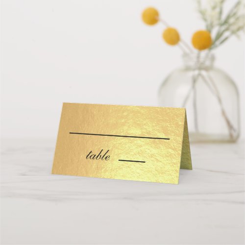 Faux Gold Foil Black Script Calligraphy Wedding Place Card