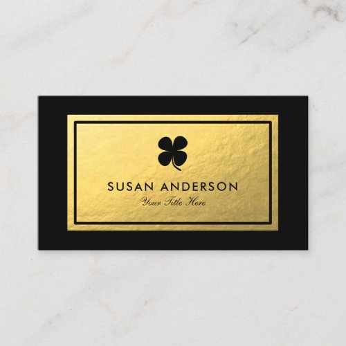 Faux Gold Foil _ Black Shamrock Logo Business Card