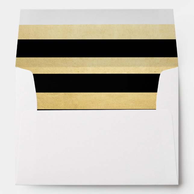 Faux Gold Foil Black Stripe Wedding Return Address Envelope (Back (Bottom))