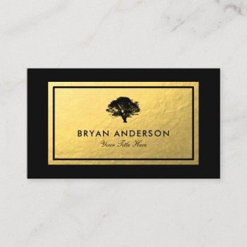 Faux Gold Foil - Black Tree Logo Business Card by istanbuldesign at Zazzle