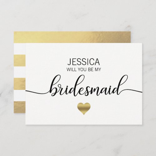 Faux Gold Foil Black Will You Be my Bridesmaid Invitation