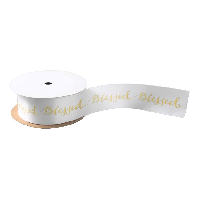 Faux Gold Foil Blessed | Holiday Ribbon (Spool)