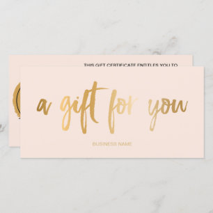 Faux gold foil blush pink logo gift certificate