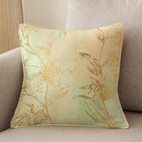 Faux gold foil botanical leaves cream vintage chic throw pillow