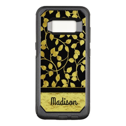 Faux Gold Foil Botanical Leaves, Vines, on Black OtterBox Commuter Samsung Galaxy S8 Case