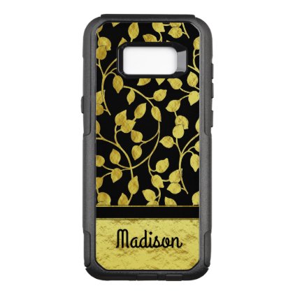 Faux Gold Foil Botanical Leaves, Vines, on Black OtterBox Commuter Samsung Galaxy S8+ Case