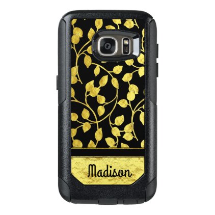 Faux Gold Foil Botanical Leaves, Vines, on Black OtterBox Samsung Galaxy S7 Case
