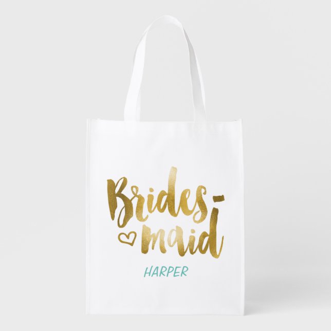 Faux Gold Foil Bridesmaid Fabric Gift Bag (Front)