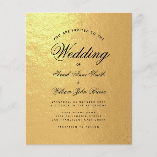 Faux Gold Foil Budget Script Wedding Invitation