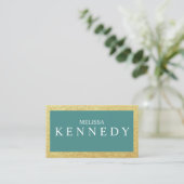 Faux Gold Foil Business Cards Teal White Font (Standing Front)