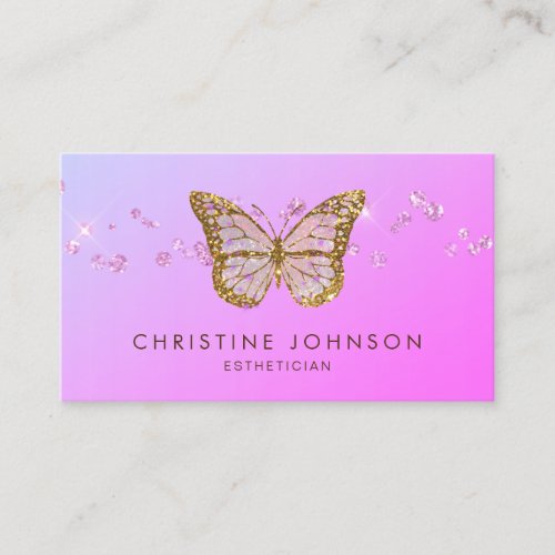 faux gold foil butterfly on purple gradient business card