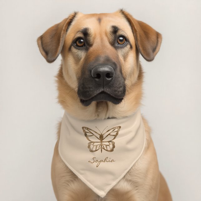 Faux Gold Foil Butterfly Silhouette Elegant Pet Bandana Collar (Dog 2)