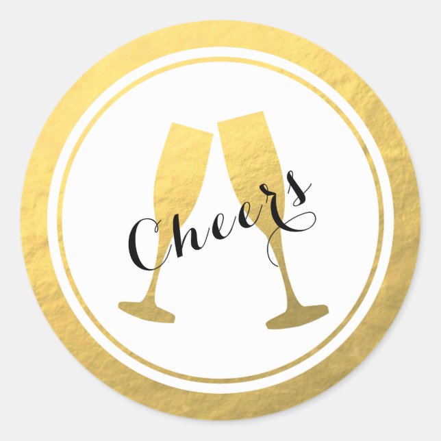 Faux Gold Foil Champagne Glasses Sticker (Front)