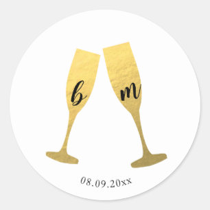 Faux Gold Foil Champagne Glasses Wedding Sticker