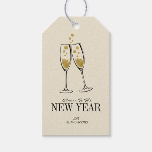 Faux Gold Foil Cheers New Years Gift Tag