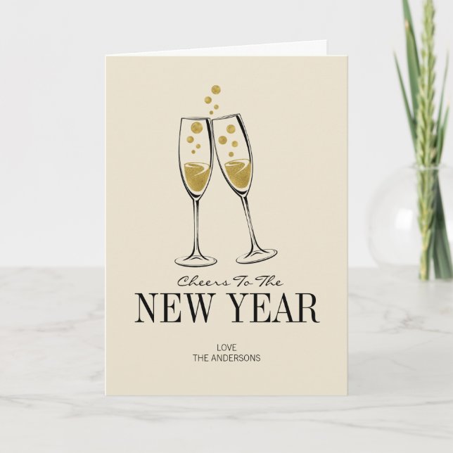Faux Gold Foil Cheers New Year's Greeting Card (Front)