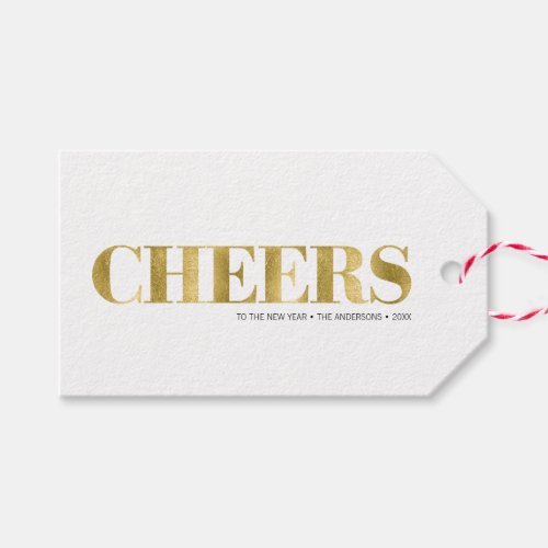 Faux Gold Foil Cheers New Years Holiday Gift Tag