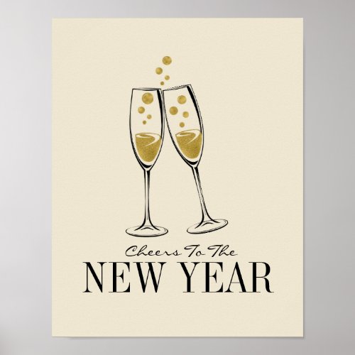 Faux Gold Foil Cheers New Years Poster Sign
