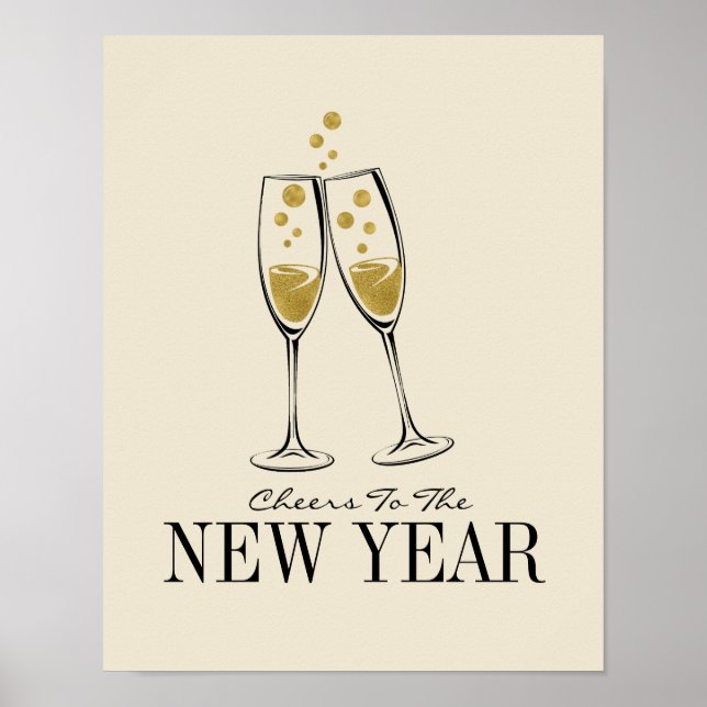 Faux Gold Foil Cheers New Year's Poster Sign (Front)