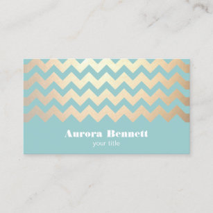 FAUX Gold Foil Chevron Pattern and Turquoise Blue Business Card